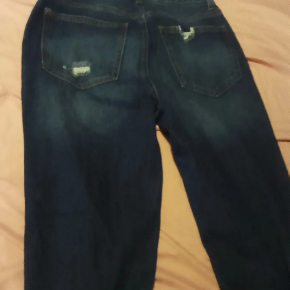 Blue‎ Flare Wide Leg Jeans with Distressed Details